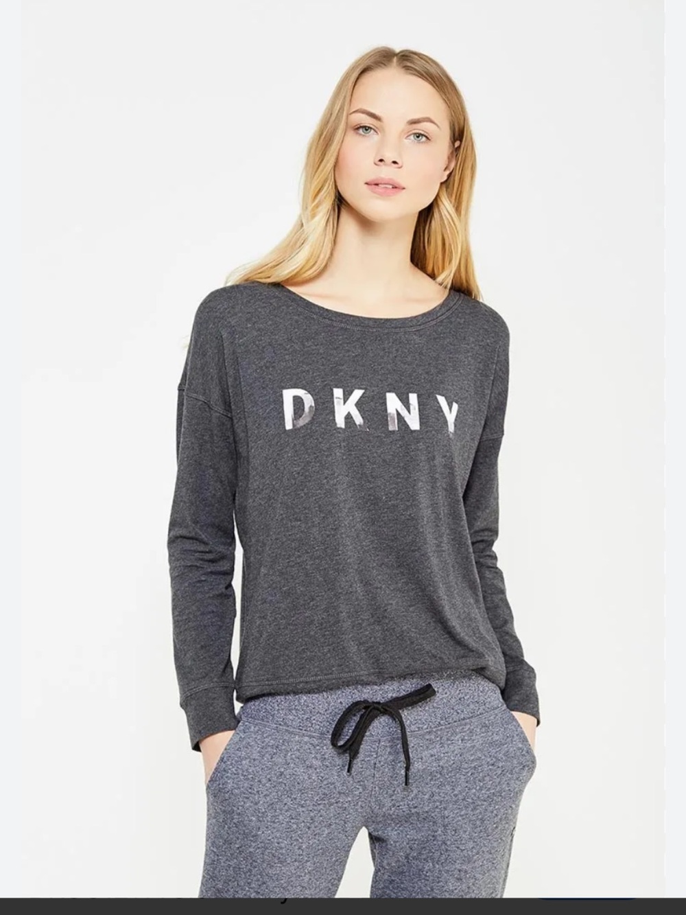 DKNY Gray Pullover with Metallic Logo